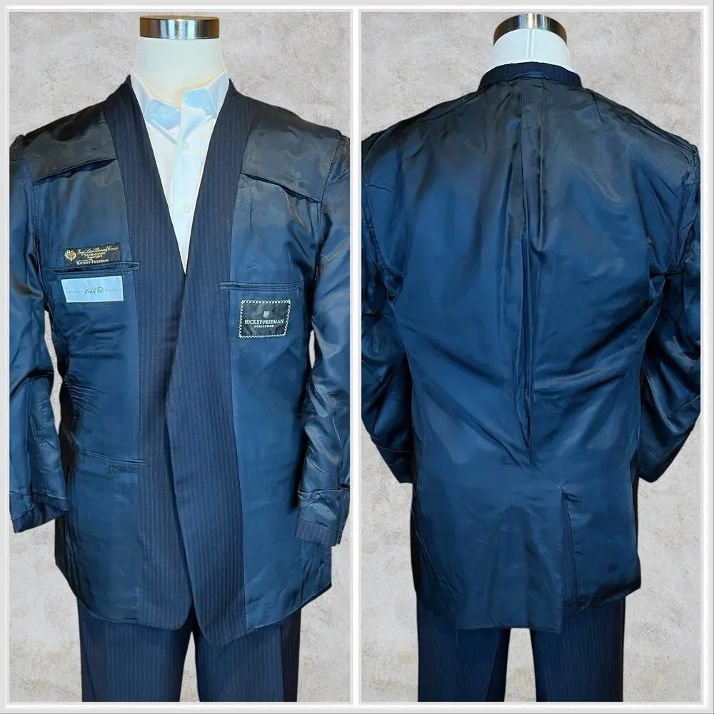 Loro Piana x Hickey Freeman 42-43L 38x29 Navy Stripe Classic Short Arms